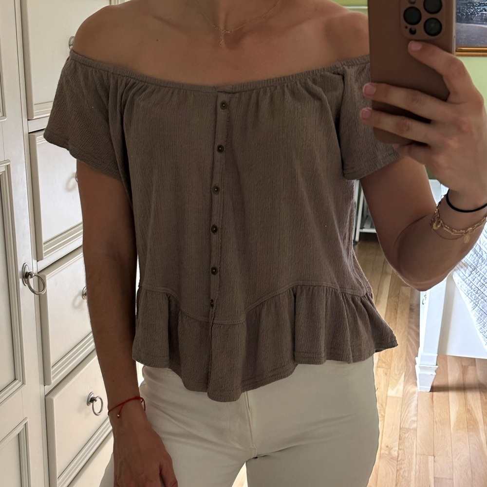 Off-Shoulder Light Brown Top